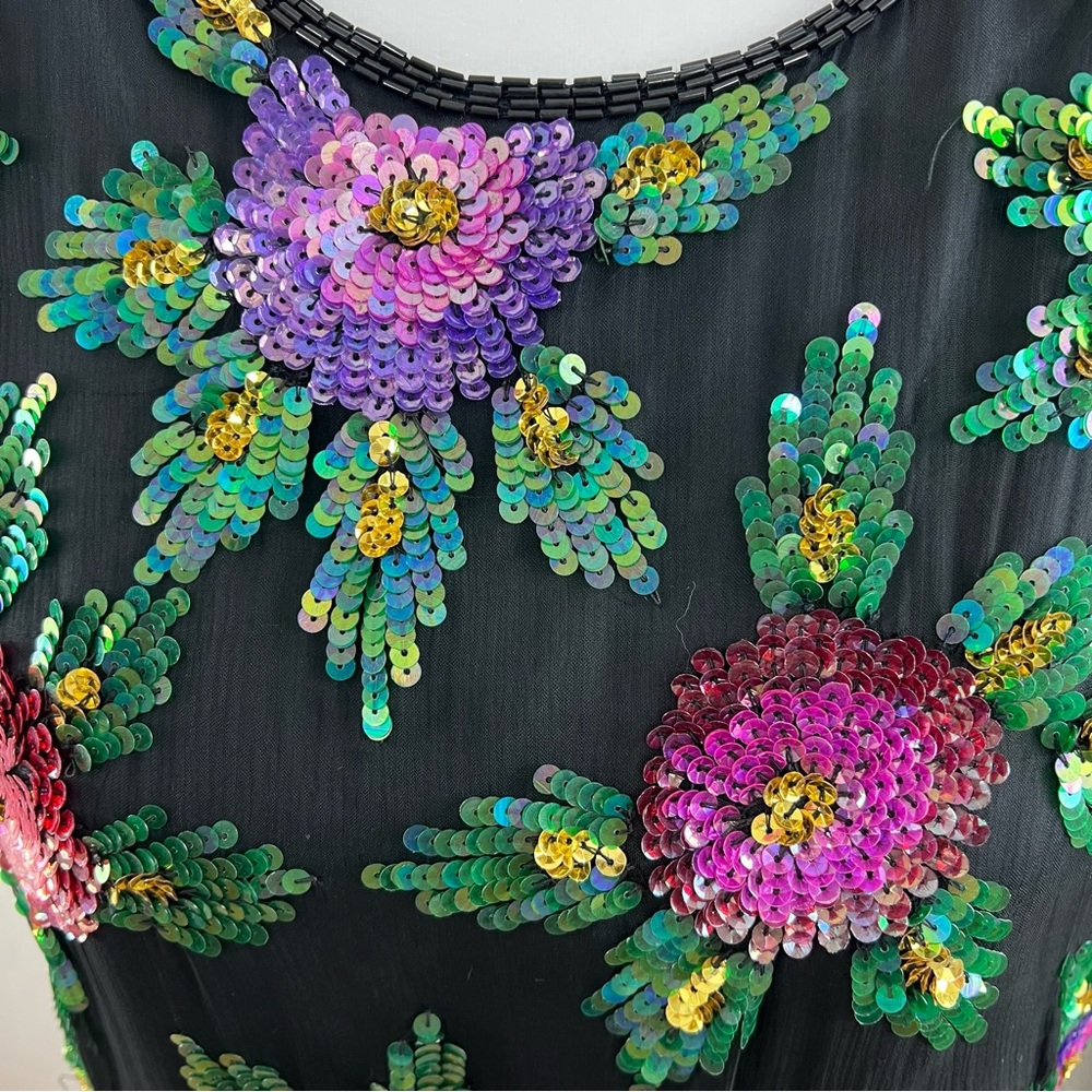 Laurence Kazar Vintage Tags Attached Sequined Floral Silk Blend Top - Picture 5 of 16